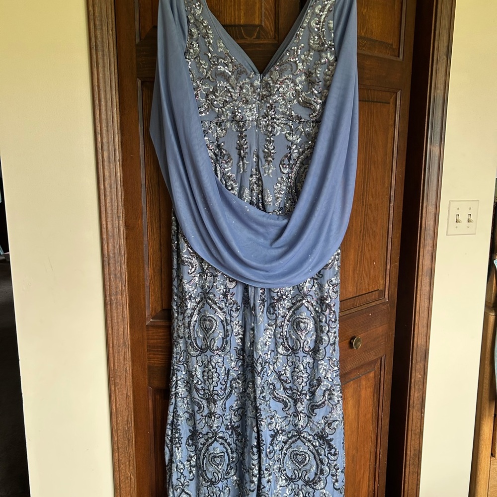 Elegant Blue Embellished Evening Gown